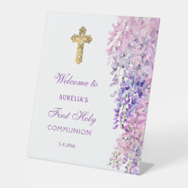 Watercolor Wisteria First Communion Welcome Sockelschild