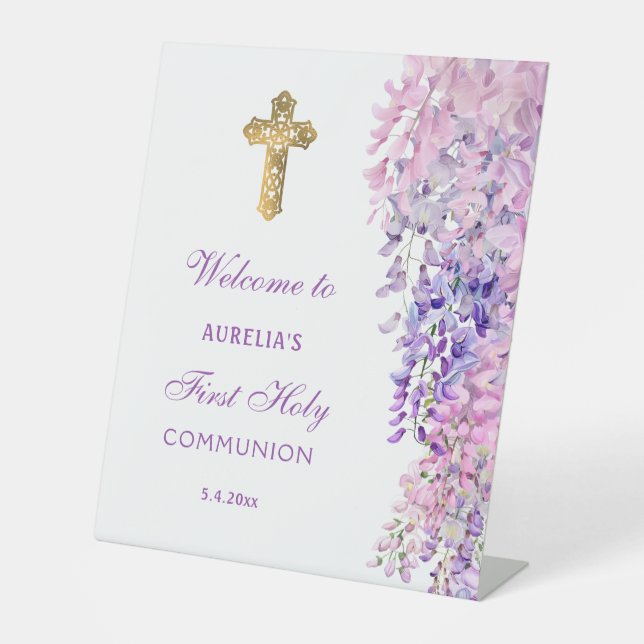 Watercolor Wisteria First Communion Welcome Sockelschild (Vorderseite)
