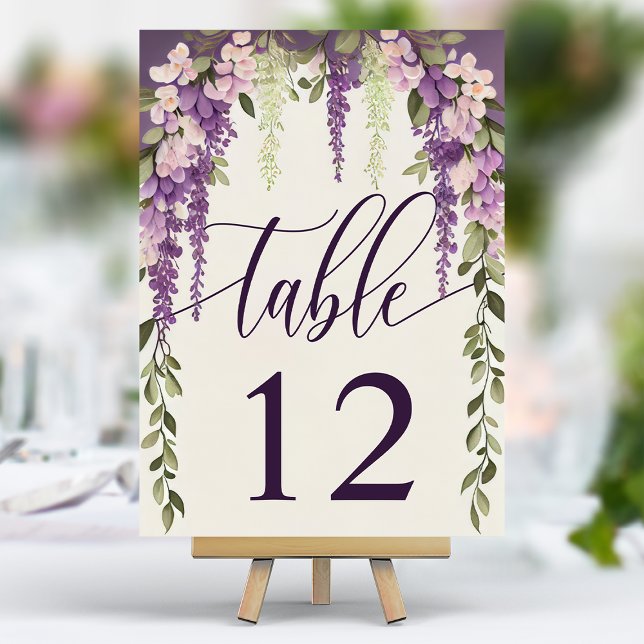 Watercolor Wisteria Floral Calligraphy Wedding Tischnummer (Von Creator hochgeladen)