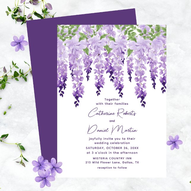 Watercolor Wisteria Lila Lilac Floral Wedding Einladung (Von Creator hochgeladen)