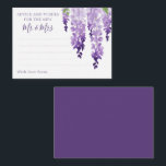 Watercolor Wisteria Lila Lilac Floral Wedding Hinweiskarte<br><div class="desc">Die Watercolor Wisteria Lila Lilac Floral Wedding Advice Cards sind mit eleganten Wisteria-Blume in sanften Lavendel und lila mit grünen Blätter auf weißem Hintergrund mit Platz für Ihre Gäste, um ihre "Ratschläge und Wünsche für den neuen Mr. & Mrs." hinzuzufügen. Ideal für Hochzeit, Brautparty oder Junggeselinnen-Abschied. Personalisieren Sie den Text...</div>