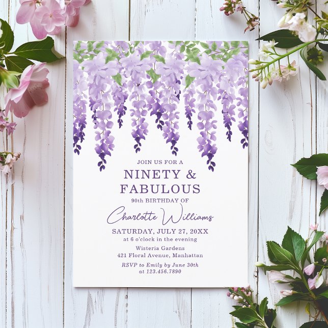 Watercolor Wisteria Ninety & Fabulous Floral Chic Einladung (Von Creator hochgeladen)
