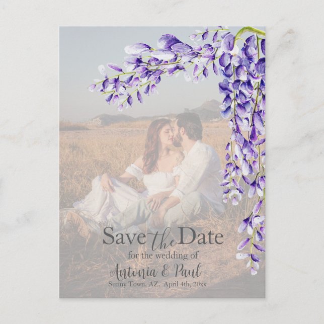 Watercolor Wisteria Save the Date Foto Postkarte (Vorderseite)