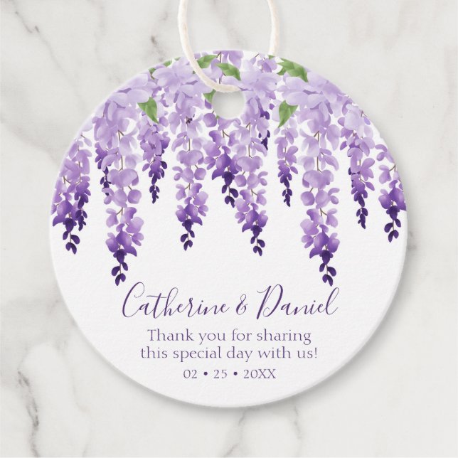 Watercolor Wisteria Vielen Dank | Hochzeit Geschenkanhänger (Vorderseite)