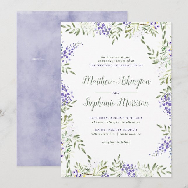 Watercolor Wisteria Wedding Einladung (Vorne/Hinten)