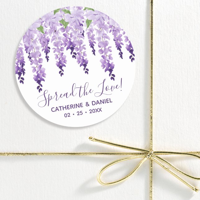 Watercolor Wisteria Wedding Spread The Liebe Scrip Runder Aufkleber (Von Creator hochgeladen)
