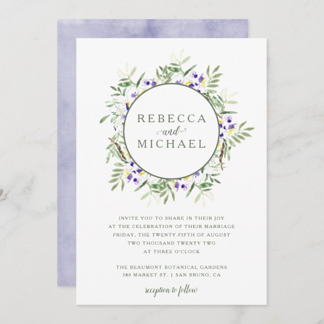 Watercolor Wisteria Wreath Einladung (Vorne/Hinten)