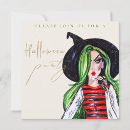 Watercolor Witch Adult Halloween Party Invitation Einladung