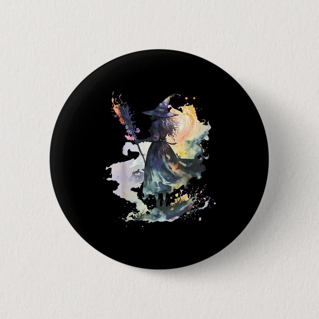 Watercolor Witch Halloween Fall Autumn Art Paintin Button (Vorderseite)