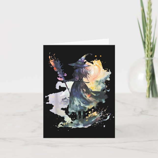 Watercolor Witch Halloween Fall Autumn Art Paintin Karte (Vorderseite)