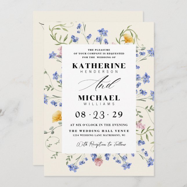Watercolor Wldflowers Meadow Details RSVP Wedding Einladung (Vorne/Hinten)