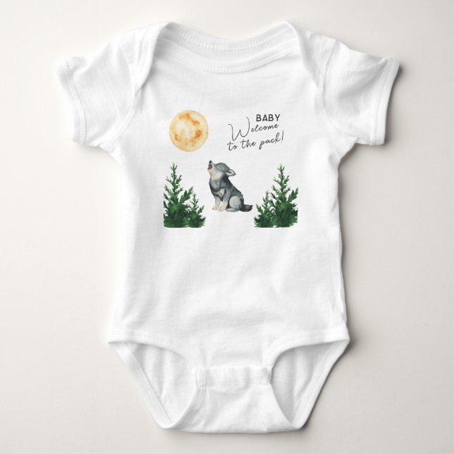 Watercolor-Wolf-Baby-Party  Baby Strampler (Vorderseite)