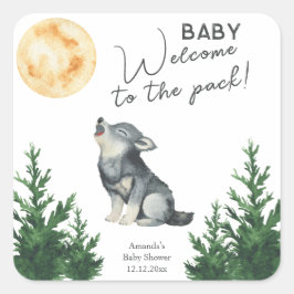 Watercolor-Wolf-Baby-Party Quadratischer Aufkleber