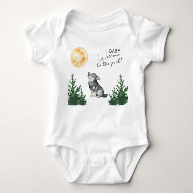 Watercolor Wolf Baby Shower  Baby Strampler (Vorderseite)