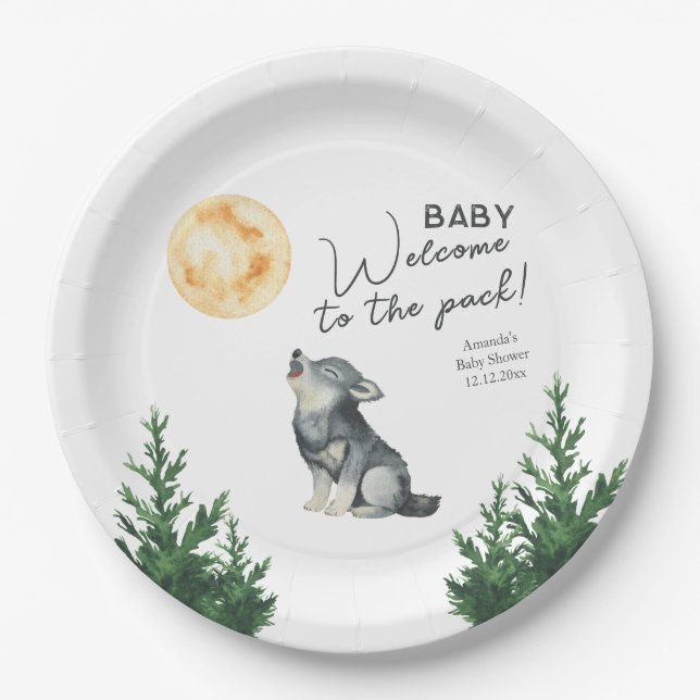 Watercolor Wolf Baby Shower  Pappteller (Vorderseite)