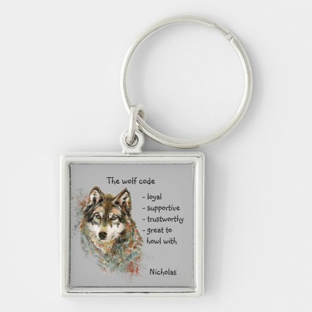 Watercolor Wolf Code Quote, Wolves Custom Name Key Schlüsselanhänger (Vorne)