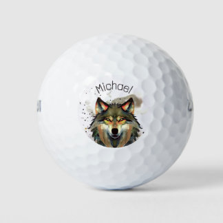 Watercolor Wolf Earths Tones Golfball