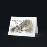 Watercolor Wolf Father & Cubs Dad, Father Birthday Karte<br><div class="desc">Watercolor Father Wolf Watching over his cubs. Happy Birthday Dad you have my heart now and forever</div>