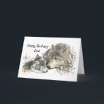 Watercolor Wolf Father & Cubs Dad, Father Birthday Karte<br><div class="desc">Watercolor Father Wolf Watching over his cubs. Happy Birthday Dad you have my heart now and forever</div>