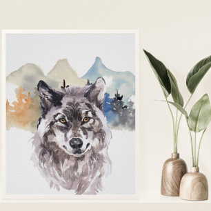 Watercolor Wolf Forest Kinderzimmer Child Woodland Poster