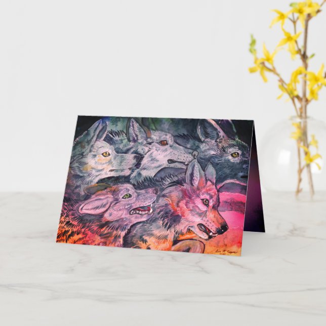 Watercolor Wolf Pack Card Karte (Gelbe Blume)