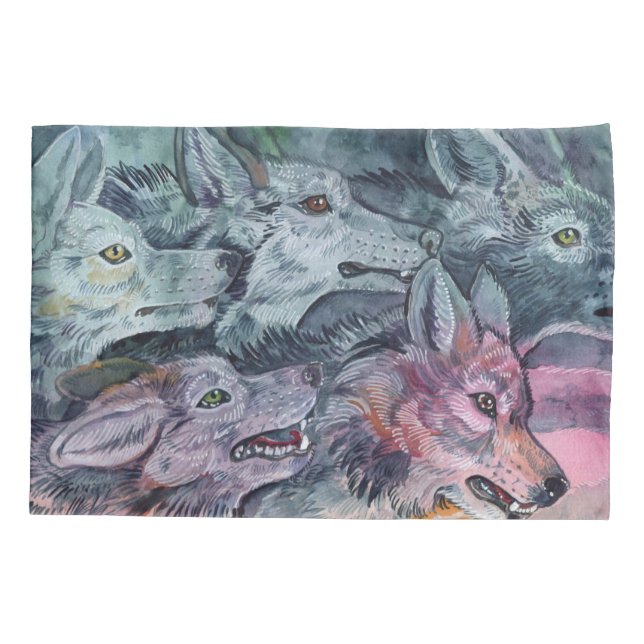 Watercolor Wolf Pack Kissenbezug (Rückseite)