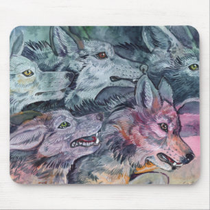 Watercolor Wolf Pack Mousepad