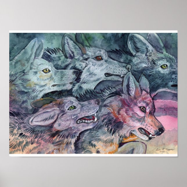Watercolor Wolf Pack Poster (Vorne)