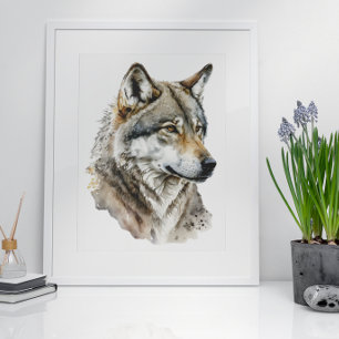Watercolor Wolf Portrait Art Poster
