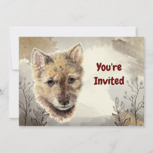 Watercolor Wolf Pup Animal Custom Birthday  Einladung