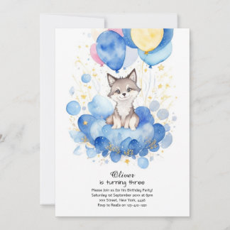 Watercolor Wolf Pup Einladung zum Geburtstag