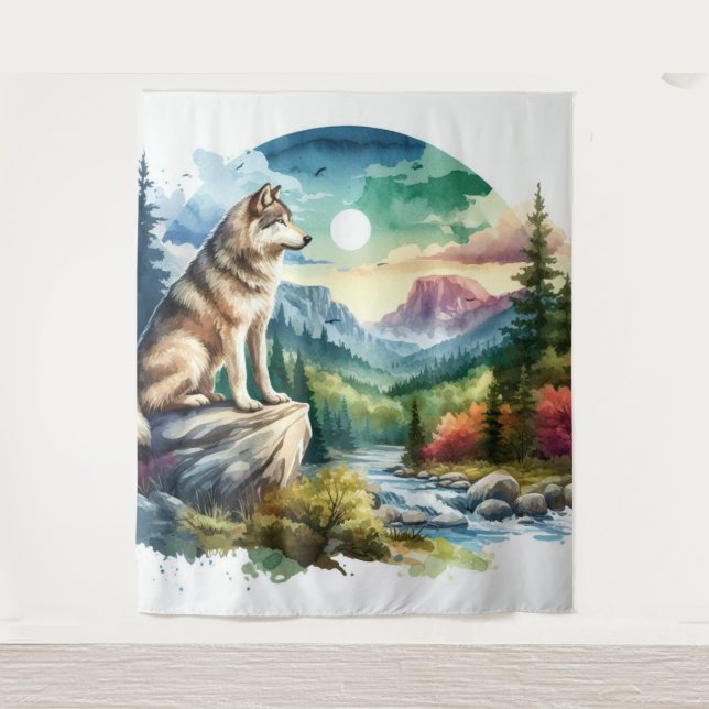 Watercolor Wolf Wandteppich (Vorderseite)