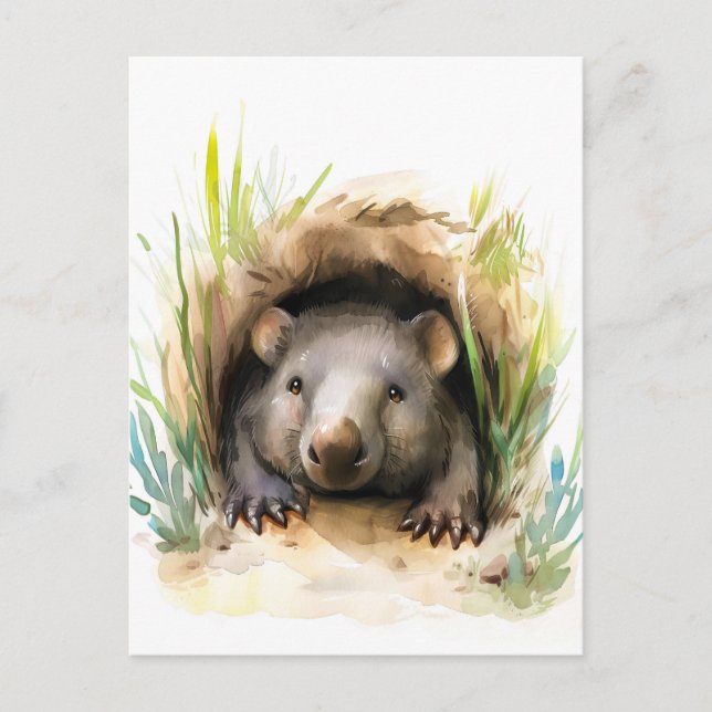 Watercolor-Wombat-Pinkeln aus Burrow Postkarte (Vorderseite)