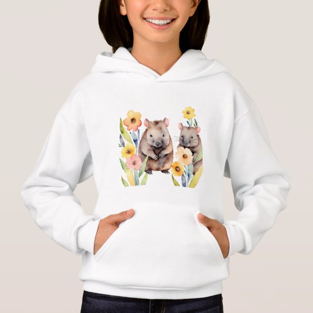 Watercolor Wombats und Blume Hoodie (Vorderseite)