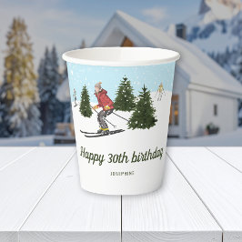 Watercolor Women Skiing Custom Winter Birthday Pappbecher