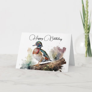 Watercolor Wood Duck Birthday Karte