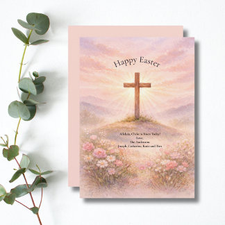 Watercolor Wooden Cross Alleluia Happy Easter Feiertagskarte