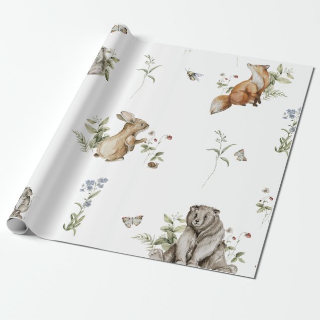 Watercolor Woodland Animal Wrapping Paper Geschenkpapier (Ungerollt)