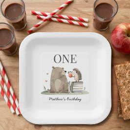 Watercolor Woodland Animals 1st Birthday Party Pappteller