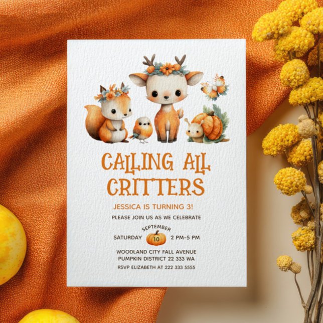 Watercolor Woodland Animals Fall Kids' Birthday Einladung (Von Creator hochgeladen)