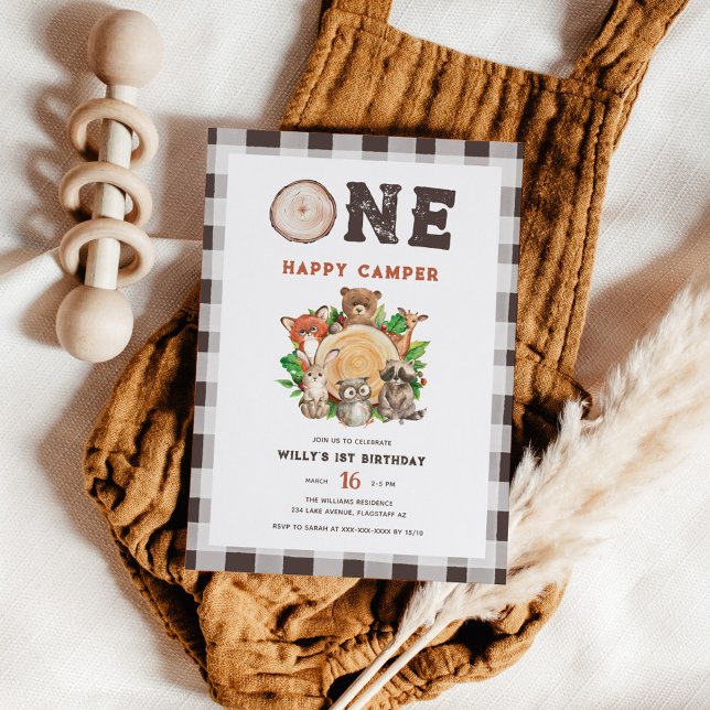 Watercolor Woodland Animals Happy Camper Geburtsta Einladung (Von Creator hochgeladen)