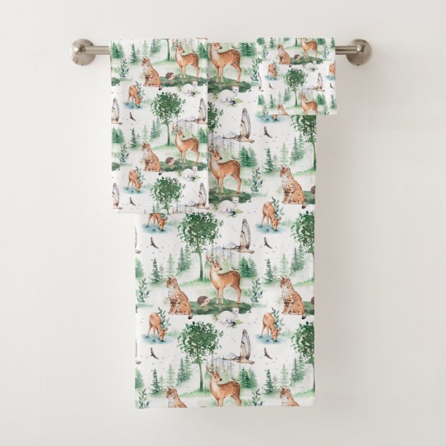 Watercolor Woodland Baby Animal Muster Badhandtuch Set (Insitu)