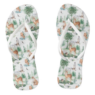 Watercolor Woodland Baby Animal Muster Flip Flops