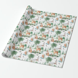 Watercolor Woodland Baby Animal Muster Geschenkpapier
