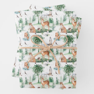 Watercolor Woodland Baby Animal Muster Geschenkpapier Set