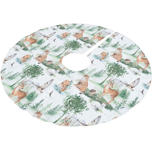 Watercolor Woodland Baby Animal Muster Polyester Weihnachtsbaumdecke (Schrägansicht)