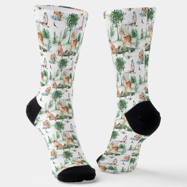 Watercolor Woodland Baby Animal Muster Socken (Gewinkelt)