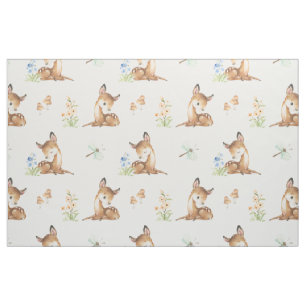 Watercolor Woodland Baby Deer Girl Kinderzimmer Stoff
