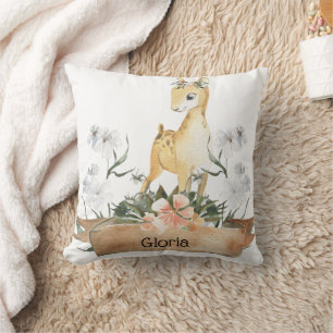 Watercolor Woodland Baby Fawn Individuelle Name Kissen