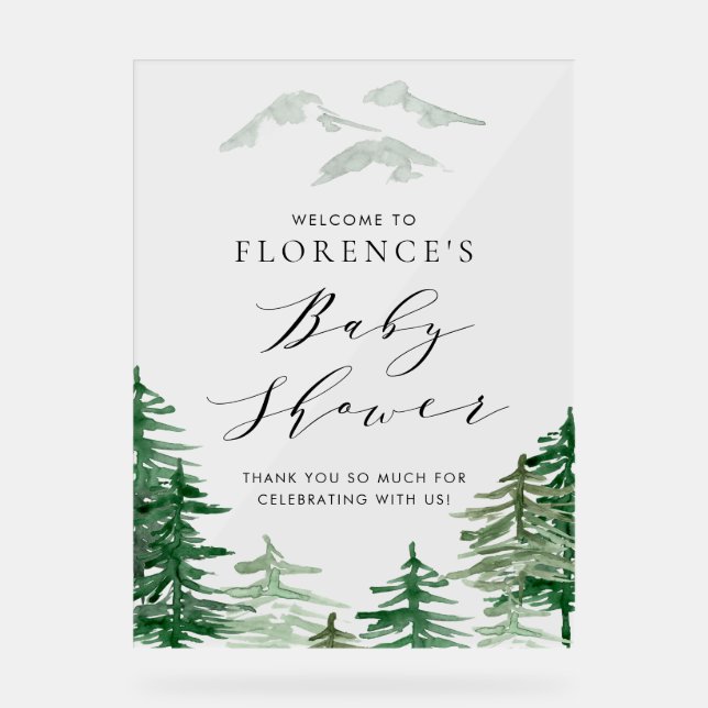 Watercolor Woodland Babydusche Begrüßungszeichen Acrylschild (Vorderseite)